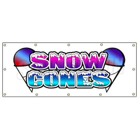 Signmission Snow Cones Banner Heavy Duty 13 Oz Vinyl with Grommets Single Sided B-120 Snow Cones
